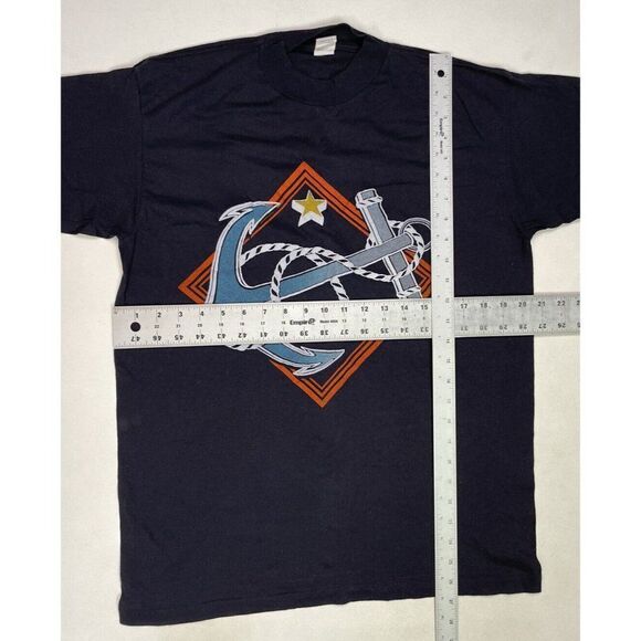 VINTAGE Anchor Graphic T-shirt Men Large Black 80s 90s Single Stitch - Picture 7 of 7